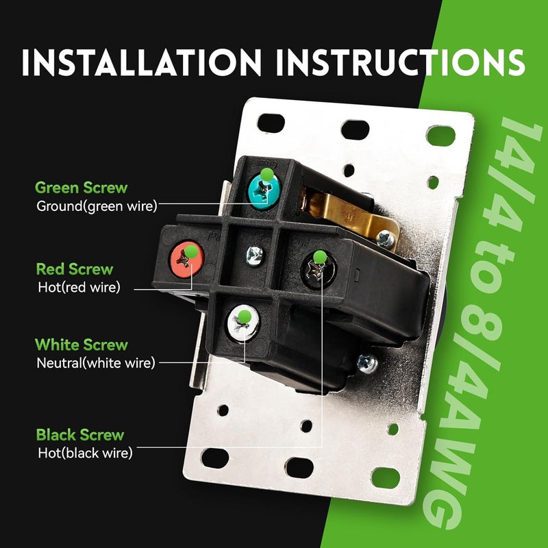 PLUGTUL 30 Amp Dryer Outlet, NEMA 14-30R Dryer Outlet Receptacle with Square Cover Plate, Straight Blade, Industrial Grade, 30 Amp, 125/250 Volt, ETL Listed - Image 4